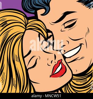 Smiling man and woman, close-up face. A couple in love Stock Vector