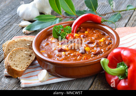 Hot chili con carne with kidney beans with minced meat Stock Photo