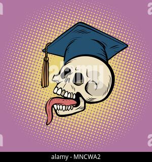 human skull in a graduate hat Stock Vector