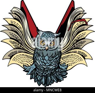 owl book flies, isolate on white background Stock Vector