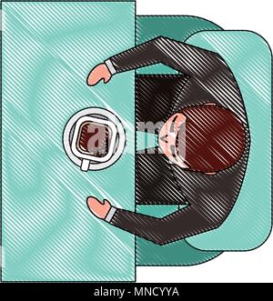 business man sitting on sofa drinking coffee top view vector illustration Stock Vector