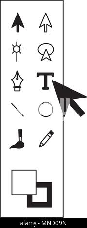 graphic design tools panel with arrow cursor Stock Vector