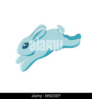 Vector illustration of a jumping cute blue rabbit or baby bunny, isolated on white Stock Vector