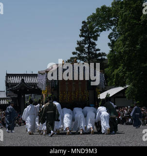 Aoi Matsuri 葵祭,  Kyoto’s annual festival on May 15 attracts crowds as 500 people in colorful Heian costumes parade from Imperial palace to Kamo shrine. Stock Photo