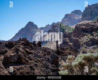 Volcanic scenery at edge of the Las Canadas caldera of Mount Teide near Boca Tauce Tenerife in the Canary Islands Stock Photo