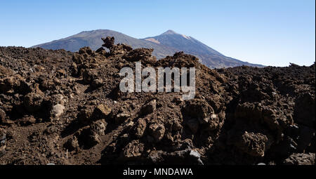 View from near Boca Tauca of summit cone of Mount Teide or Pico del Teide an active volcano on Tenerife the largest of the Spanish Canary Islands Stock Photo