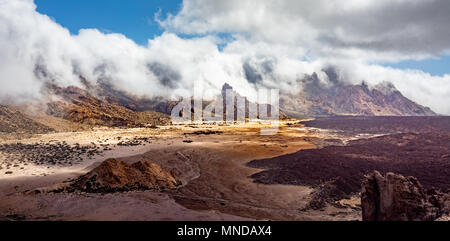 The Plane of Ucanca and mountains of the crater rim on Mount Teide or Pico del Teide an active volcano on Tenerife Canary Islands Stock Photo