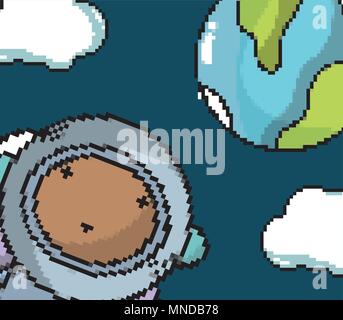 Astronaut boy in the galaxy pixel art Stock Vector