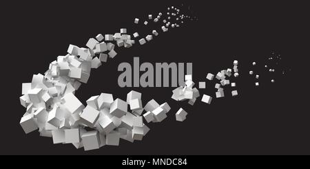 random sized cubes rotating in eliptic orbit. Stock Vector