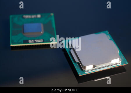 Central processing unit CPU processors microchip on black background Stock Photo