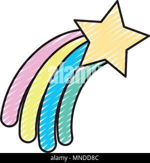 doodle shooting star with rainbow style in the sky Stock Vector