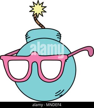 color pop art bomb with glasses style Stock Vector