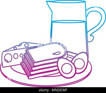 degraded line fried eggs with bread and juice breakfast Stock Vector