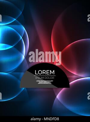 Neon glowing glass transparent circles, background. Neon glowing glass transparent circles, abstract background. Techno template, vector illustration, magic energy concept Stock Vector