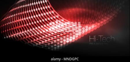 Hi-tech futuristic techno background, neon shapes and dots. Hi-tech futuristic techno background, neon shapes and dots. Technology connection, big data, dotted structure, red color Stock Vector
