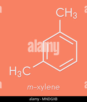 Meta-xylene (m-xylene) aromatic hydrocarbon molecule. Stylized skeletal ...
