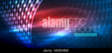 Hi-tech futuristic techno background, neon shapes and dots. Hi-tech futuristic techno background, neon shapes and dots. Technology connection, big data, dotted structure, blue red colors Stock Vector