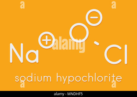Sodium hypochlorite (NaOCl) molecule. Aqueous solution is known as (liquid) bleach. Skeletal formula. Stock Photo