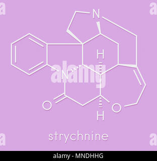 Strychnine poisonous alkaloid molecule. Isolated from Strychnos nux-vomica tree. Skeletal formula. Stock Photo