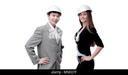 two successful young architect. isolated on white. Stock Photo