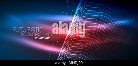 Blue red neon laser dotted circles technology background. Vector ...