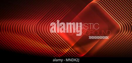 Neon glowing techno lines. Neon glowing techno lines, hi-tech futuristic red abstract background template with square shapes Stock Vector