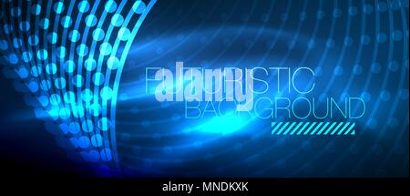 Hi-tech futuristic techno background, neon shapes and dots. Hi-tech futuristic techno background, neon shapes and dots. Technology connection, big data, dotted structure. Blue color Stock Vector