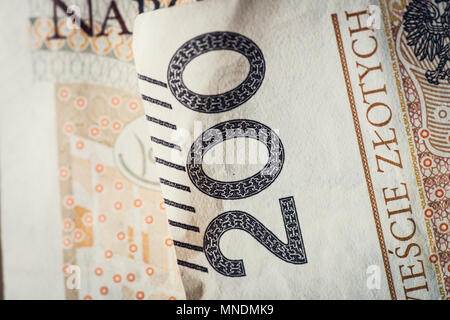 Two hundred of polish zloty. Very close view. Stock Photo