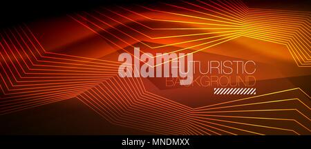 Straight neon lines. Straight neon lines in dark space, vector techno abstract template Stock Vector