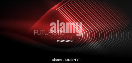 Neon glowing techno lines. Neon glowing techno lines, hi-tech red futuristic abstract background template with square shapes Stock Vector