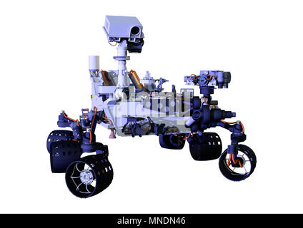 3D rendering of a Mars rover space vehicle isolated on white background Stock Photo