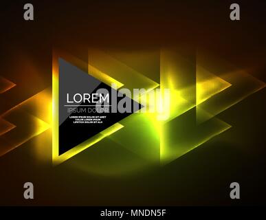 Color neon glowing triangles, abstract background. Color neon glowing triangles, abstract background. Vector techno glowing space with triangles and your message. Hi-tech wallpaper Stock Vector