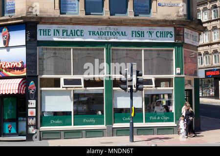 The Fish Plaice fish and chip shop in Swanage, Dorset, UK. November