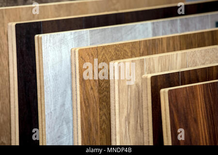 Samples of floor parquet covering in the shop Stock Photo