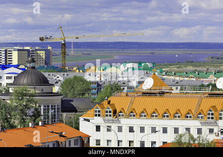 Editorial.Khanty-Mansiysk city,Yugra, Russia August, 19 2013 . View from street of a name of Gagarin on top of the roofs of the buildings Stock Photo