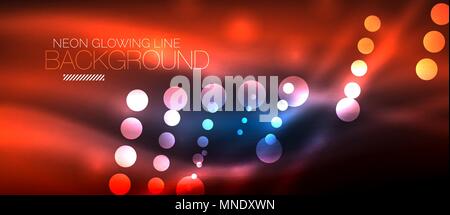 Circle abstract lights, neon glowing background. Circle abstract lights, red neon glowing background. Vector digital template Stock Vector