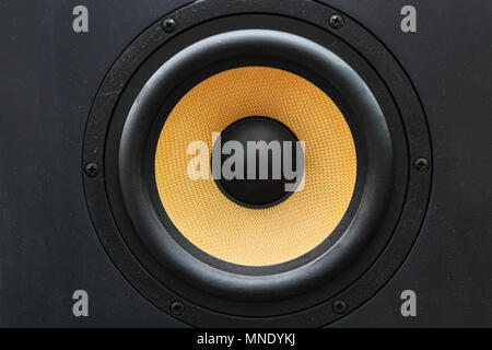 Speaker loudspeaker with yellow diffuser Stock Photo