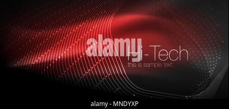Hi-tech futuristic techno background, neon shapes and dots. Hi-tech futuristic techno background, neon shapes and dots. Technology connection, big data, dotted structure, red color Stock Vector