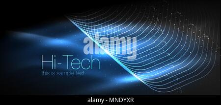 Hi-tech futuristic techno background, neon shapes and dots. Hi-tech futuristic techno background, neon shapes and dots. Technology connection, big data, dotted structure, blue color Stock Vector