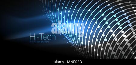 Hi-tech futuristic techno background, neon shapes and dots. Hi-tech futuristic techno background, neon shapes and dots. Technology connection, big data, dotted structure, blue color Stock Vector