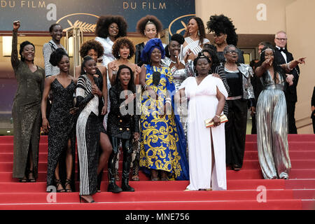 Cannes, France. 16th May, 2018. Marie-Philomene Nga, France Zobda, Magaajyia Silberfeld, Aissa Maiga, Nadege Beausson-Diagne, Rachel Khan, Karidja Toure, Assa Sylla and Shirley Souagnon - 'Black Is Not My Job' co-authors on the 'BURNING' Red Carpet on Wednesday 16 May 2018 as part of the 71st International Cannes Film Festival held at Palais des Festivals, Cannes. Pictured: Toni GarnnMarie-Philomene Nga, France Zobda, Magaajyia Silberfeld, Aissa Maiga, Nadege Beausson-Diagne, Rachel Khan, Karidja Toure, Assa Sylla , Shirley Souagnon ,Black Is Not My Job,. Picture by Julie Edwards. Credit: Juli Stock Photo