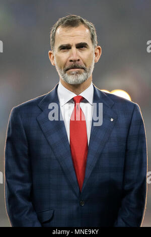 King Felipe VI of Spain during the UEFA Europa League Final match between Marseille and Atletico Madrid at Parc Olympique Lyonnais on May 16th 2018 in Lyon, France. (Photo by Daniel Chesterton/phcimages.com) Stock Photo