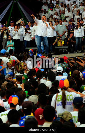 Valencia, Carabobo, Venezuela. 16th May, 2018. May 16, 2018. Javier Bertucci, evangelical pastor and presidential candidate, participates in the closing ceremony for the presidency of Venezuela, in the city of Valencia, Carabobo state. Photo: Juan Carlos Hernandez Credit: Juan Carlos Hernandez/ZUMA Wire/Alamy Live News Stock Photo