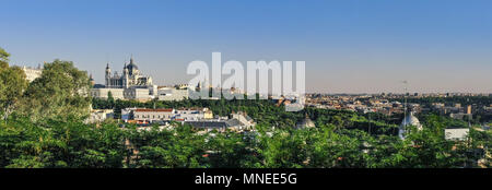 Panoramic view on the Santa Maria la real de la almudena Cathedral and Royal Palace in Madrid, Spain. Stock Photo