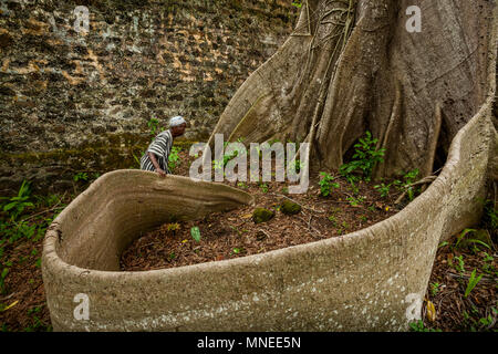 Bunce Island, Sierra Leone - June 02, 2013: West Africa, unknown person at the old slave prisons, Bunce Island was a British slave trading post in the Stock Photo