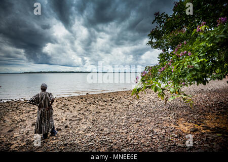 Bunce Island, Sierra Leone - June 02, 2013: West Africa, unknown person at the old slave prisons, Bunce Island was a British slave trading post in the Stock Photo