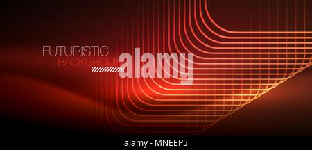 Neon glowing techno lines. Neon glowing techno lines, hi-tech futuristic red abstract background template with square shapes Stock Vector