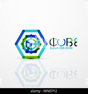 Cube idea concept logo, line. Cube idea concept logo, line design geometric brand company logotype emblem, abstract business identity shape Stock Vector