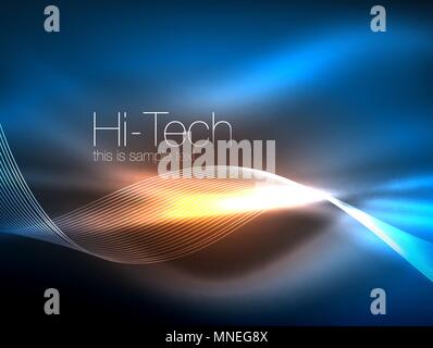 Neon smoke waves. Neon smoke waves, vector flowing motion background Stock Vector