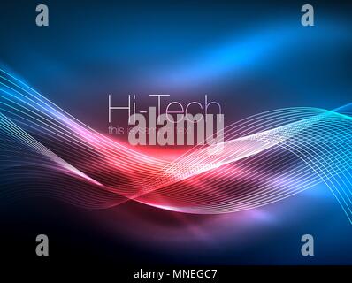 Neon smoke waves. Neon smoke waves, vector flowing motion background Stock Vector